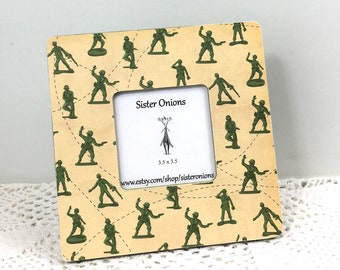 Army Men Decoupaged Picture Frame Child’s Room Decor 8 x 8 Inch Square Picture Frame Military Picture Frame Army Picture Frame