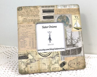 Far Away Places Decoupaged Picture Frame Vacation Memories Travel 8 x 8 Photo Frame Housewarming Gift Picture Frame