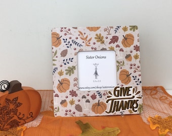 Give Thanks Pumpkin Time Decoupaged Embellished 8x8 Picture Frame Fall Memories Pumpkin Patch Photo Home Decor