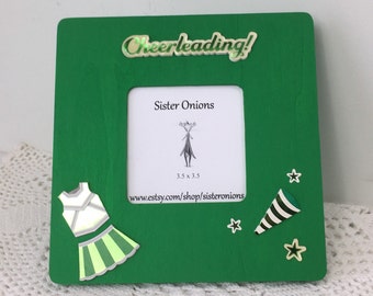 Cheering for the Green Cheerleader Picture Frame Embellished 8 x 8 Cheer Picture Frame