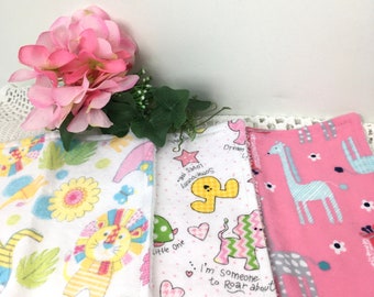 Sweet Baby Animals Washcloths Flannel & Terry Set of 3 Bathtime