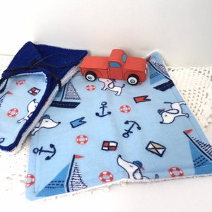 Nautical Baby Sailor Washcloths Terrycloth and Flannel New Mom Shower Gift Red White and Blue Set of Three