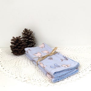 Foxy Friends Baby Blue Reusable Washcloths Terrycloth and Flannel Shower Gift Forest Theme Nursery Hand Made Shower Gift