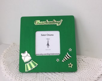 Cheering for the Green Cheerleader Picture Frame Embellished 8 x 8 Cheer Picture Frame