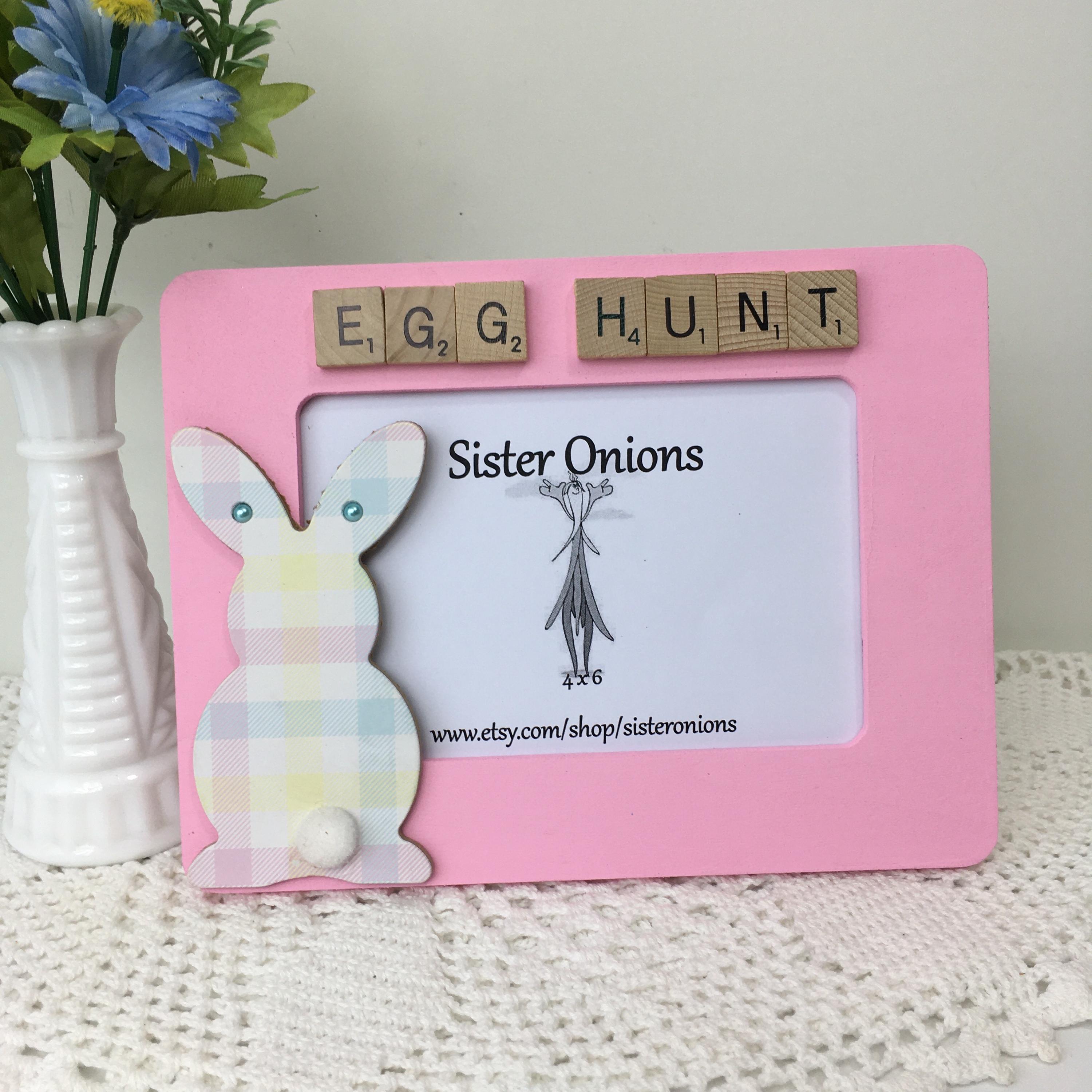 Easter Picture Frame Egg Hunt Embellished 4x6 Horizontal Easter Picture Frame Pink Bunny ...