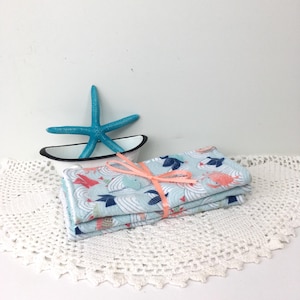 Ocean Dreams Reusable Set of Three Baby Washcloths Terrycloth and Flannel Shower Gift Baby Nursery Hand Made Shower Gift