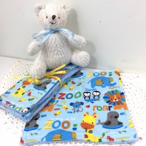 Zoo Babies Washcloths Terrycloth and Flannel Set of Three Baby Bathtime New Mom Gift Wild Animal Nursery
