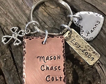 Sale - Personalized - Key Chain - Name - Mom - Grandma - Hand Stamped - Copper - Brass - KeyChain - Jewelry - Mixed Metal