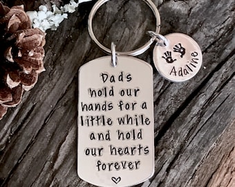 Hand Stamped, Dad Keychain, Dad, Daddy Key Chain, Stepdad, Fathers Day Gift, Gifts for Him, Daughter Father - Daughter - Hand Prints