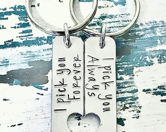 Valentines Day, Couples Gift, Key Chain, Hand Stamped, Anniversary Date, Couples Gift, Matching, Key Chain, Personalized, Heart Key Chain