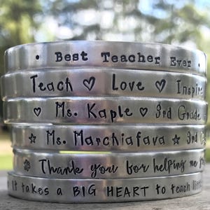 SALE, Teacher Bracelets, Hand Stamped Bracelet, Mantra Bracelet, Personalized Teacher Gift, Best Teacher Ever