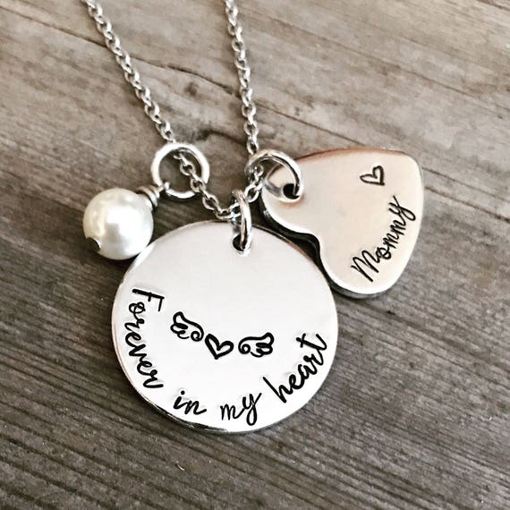 SALE Forever in My Heart Hand Stamped Memory Jewelry Rememberance Keepsake Angel Wings Personalized Jewelry Bereavement Etsy