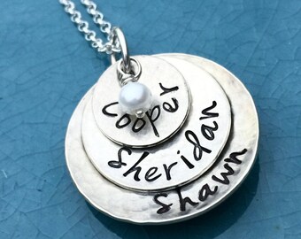 Sterling Silver, Hand Stamped, Mom Necklace, Grandma Jewelry, Gifts for Mom,  Personalized Jewelry, Personalized Sterling Silver, Handmade