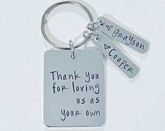 Father, Mother, Key Chain, Step-Dad, Dad, Daddy, Step Mom, Step Dad, Hand Stamped, Father's Day, Gift, Mother’s Day, Personalized