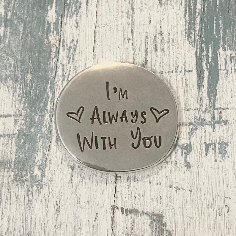 Handstamped Pewter, Pocket Token, Wedding Gift, Coin, Lucky Coin, Pocket Coin, Wedding Token, Love Token, I Love You More, Personalized Coin image 5