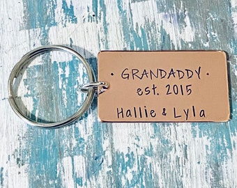 Daddy, Dad, Papa Grandpa, Mom, est. date, Key Chain, Hand Stamped, personalized for dad, Fathers Day, Gift