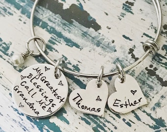 My Greatest Blessings Call Me, Grandma, Hand Stamped, Nanny, Bracelet, Bangle, Mother’s Day