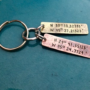 Longitude, Latitude, Coordinates, Hand Stamped, Custom Personalized, Longitude Latitude, Address Key Chain, Graduation Gift, Keychain, Gift image 5