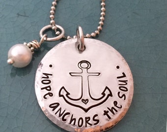 Hope Anchors the Soul, Hand Stamped Necklace, Mom Jewelry, Handstamped, Gifts for Mom, Anchor Jewelry, Anchor, Necklace, Handmade, Charm