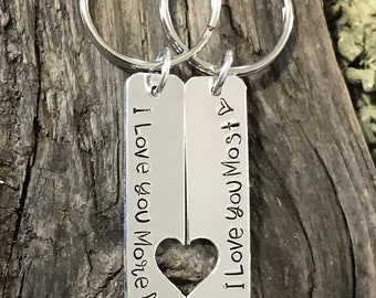 Couples, Key Chain, Hand Stamped, Anniversary, Key Chain Set, Personalized Jewelry, Heart Key Chain, Date, Gift, Valentines Day
