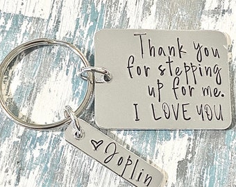 Father, Keychain, Step-Dad, Dad, Daddy, Key Chain, Stepdad, Hand Stamped, Father's Day, Gift, Gift for Him, Personalized, Jewelry, Handmade