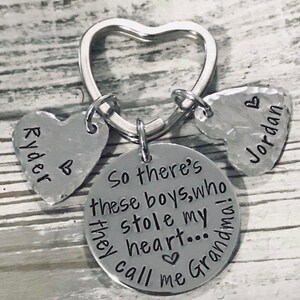 So there’s this boy who stole my heart, he calls me Grandma, Grandmother, gift, Hand Stamped, Personalized Jewelry, Heart Keychain