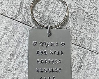 Mom, Mother, Grandma, Key Chain, Grandma, MawMaw, Hand Stamped, Gift, Mother’s Day, Personalized, Engraved