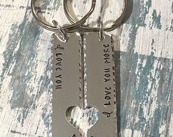 Valentines Day, Couples Key Chain, Hand Stamped, Anniversary, Key Chain Set, Personalized Jewelry, Heart Key Chain, Date, Couples Gift,