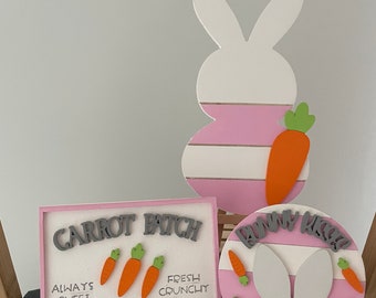 Easter Tiered Tray Decor, Pastel Easter Tiered Tray, Carrot Patch Sign, Easter Bunny Decor, Spring Decor