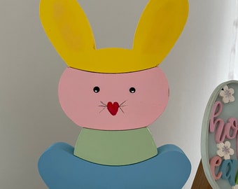 Stackable Easter Rabbit, Rabbit Decor, Cute Easter Decor, Wooden Rabbit, Pastel Rabbit