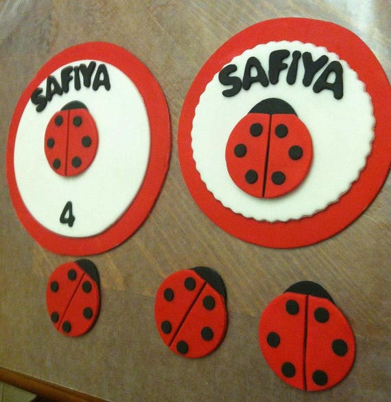Ladybug Fondant cake and cupcake topper set Il_570xn