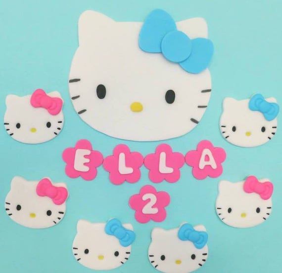 Hello Cat Kitty inspired Fondant cake topper set Il_570xn