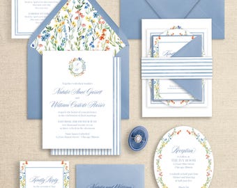 Watercolor Wildflowers Wedding Invitations | Colorful Invitations with Envelope Liner