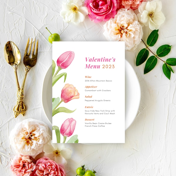 Watercolor Tulip Menu Printable | Editable INSTANT Download