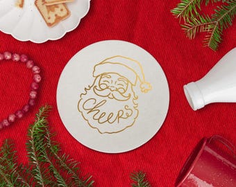 Santa Says Cheers Coasters | White with Gold Foil | Holiday Party