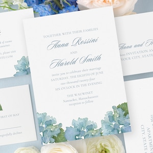Blue Hydrangea Wedding Invitation Editable Template | Printable Wedding Invitation Template | Hand-Painted Floral Wedding Invitation