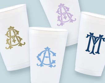 Couple’s Monogram Cups | Custom Wedding Drinkware | Frost Flex Cups | Single Color | Personalized Drinkware | Cocktail Hour
