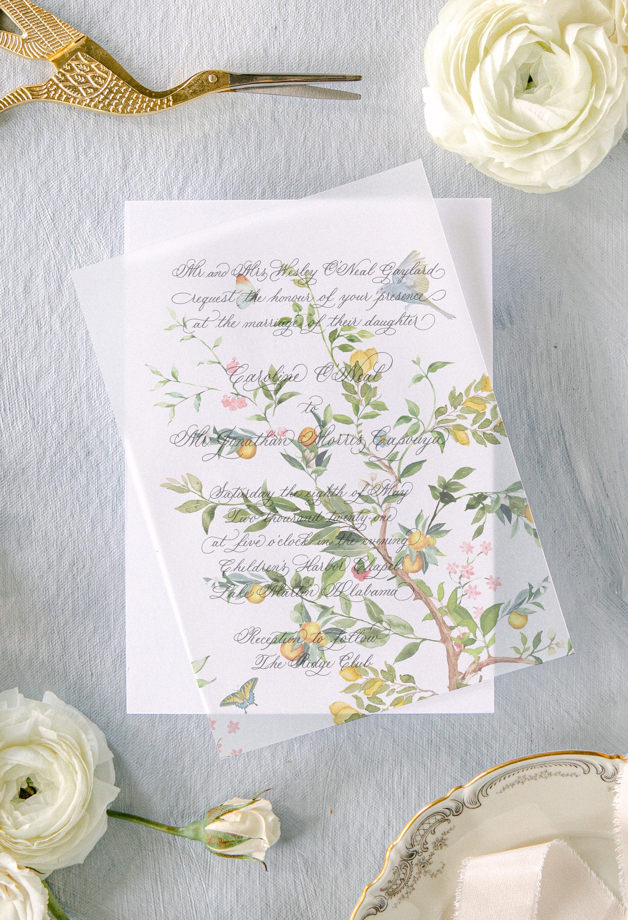 SET OF FIVE, Vellum Envelopes With Handmade Paper,asterflower