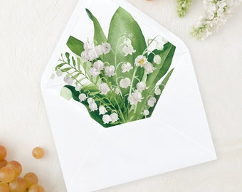 Lily of the Valley Green and White Floral Envelope Liners | Printed Euro Flap Liner