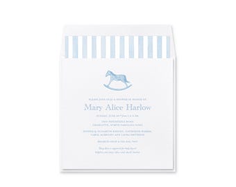 Rocking Horse Baby Shower Invitations | Vintage Baby Shower Invite with Envelope & Liner