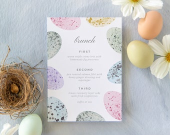 Pastel Speckled Egg Easter Menu Printable | Editable INSTANT Download