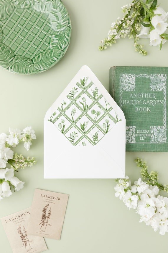 Green Watercolor Floral Trellis Envelope Liner | Printed Euro Flap Liner -  Etsy