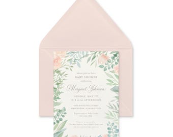 Pastel Floral Shower Invitations | Watercolor Floral Invite with Envelope