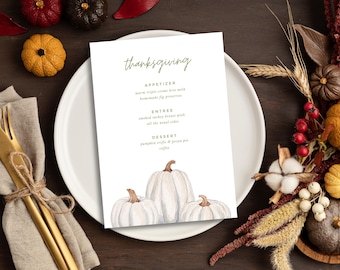 White Pumpkin Menu Template | Editable Template | Printable Menu Template | Watercolor Pumpkin