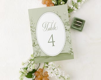 Green Chinoiserie Table Numbers | Printed Table Numbers | Green and White | Timeless Fine Art Look