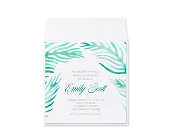Turquoise Palm Invitations | Tropical Luncheon Invite with Envelope