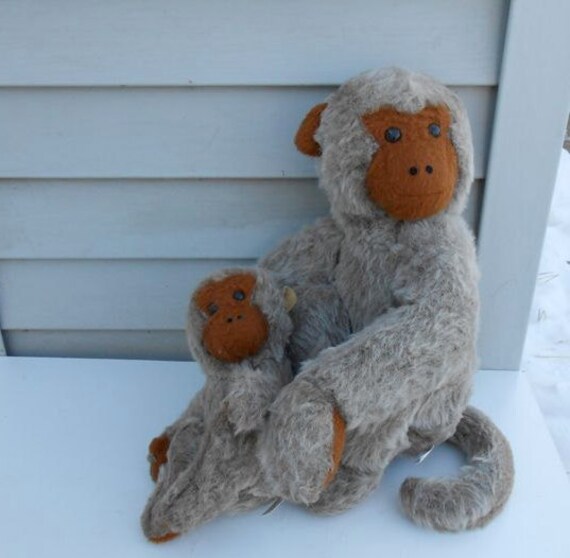Vintage Monkey Plush Pillow Pet Mom With Baby Mother S Day Etsy