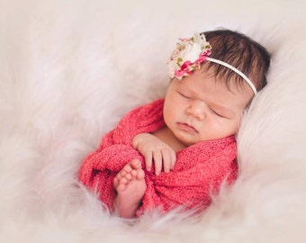 Salmon Knit Wrap Set with Free Headband for Newborn Photo Shoot, Maternity Prop, Newborn Photo Wrap, Newborn Photo Prop, Infant Photography