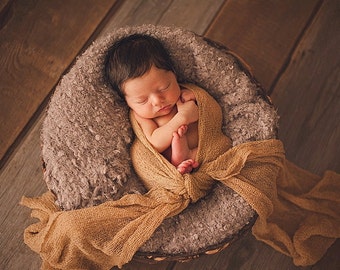 Newborn Photo Prop Set : Camel Knit Wrap with Free Headband for Newborn Photo Shoot, Maternity Prop, Newborn Photography Wrap, Infant Photo