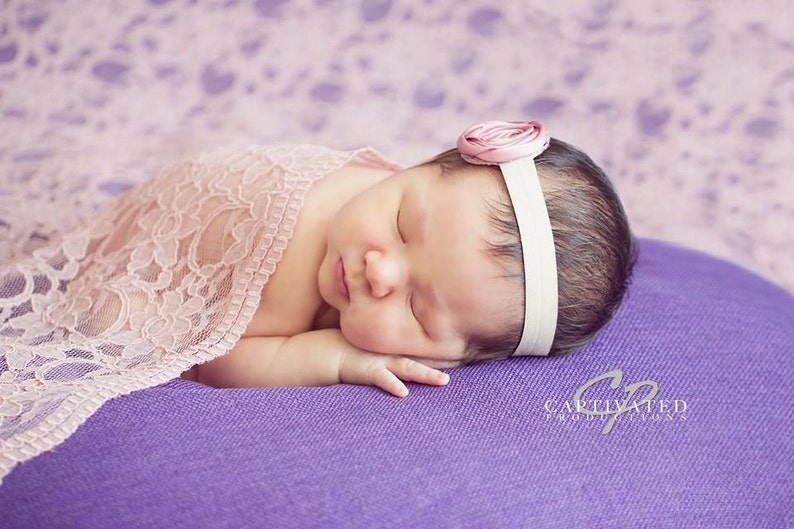 Newborn PHOTO PROP SET: Rose Lace Wrap with a Scalloped Edge and 1 Headband for Newborn Photo Shoot at a Discounted Price, Newborn Wrap Set image 3